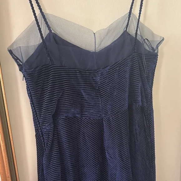 Fendi tulle-trimmed devoré-velvet dress Elegant Navy Blue Velvet Dress Size M 44 - Picture 10 of 11